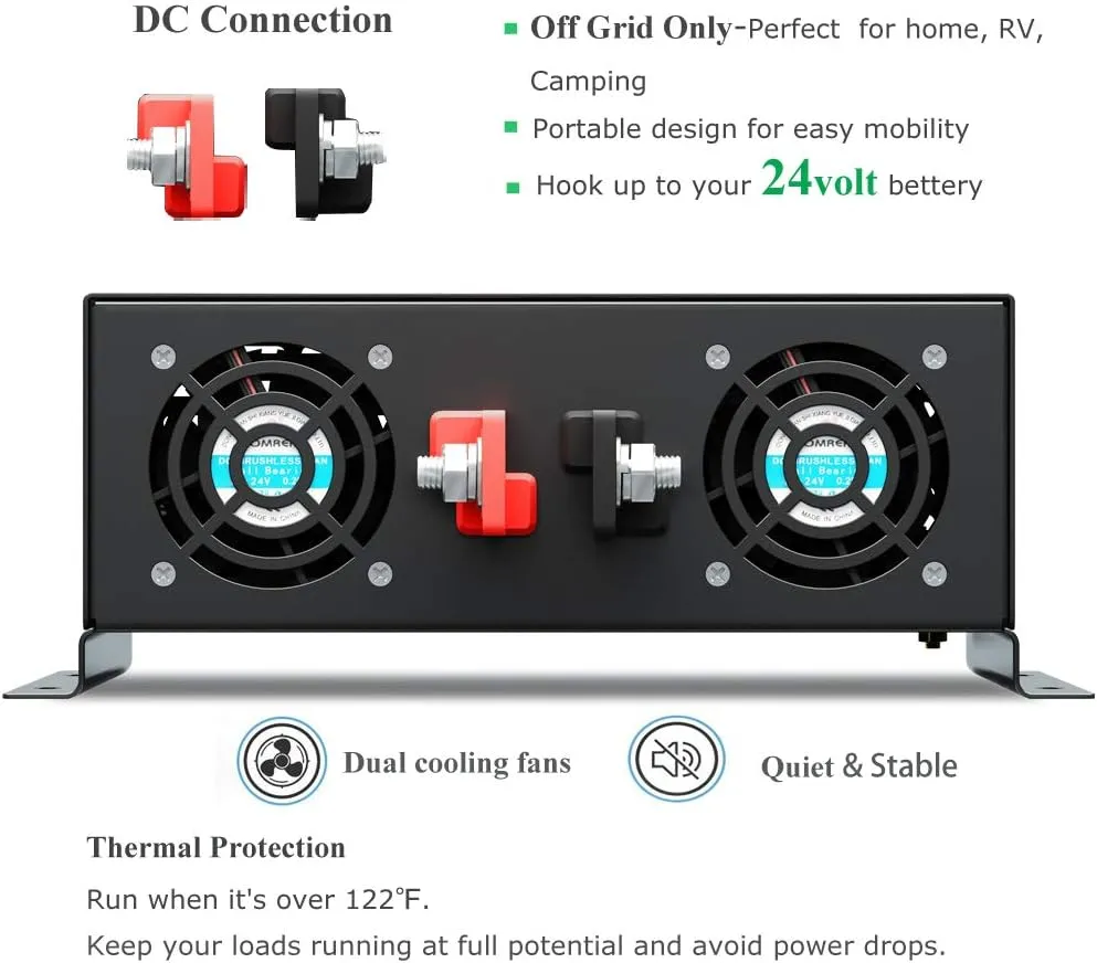 WZRELB 2500W 24VDC 120VAC Pure Sine Wave Power Inverter,RV, Car Inverter,LED Display
