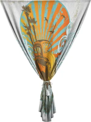 XISUNYA Travel Windows Blackout Curtain, Cars Curtain Shades, Summer Drawing Retro Car Palm Trees Sunset Beach and Sun Rays Print Adjustable Temporary Blackout Shades,47W x63L Inch