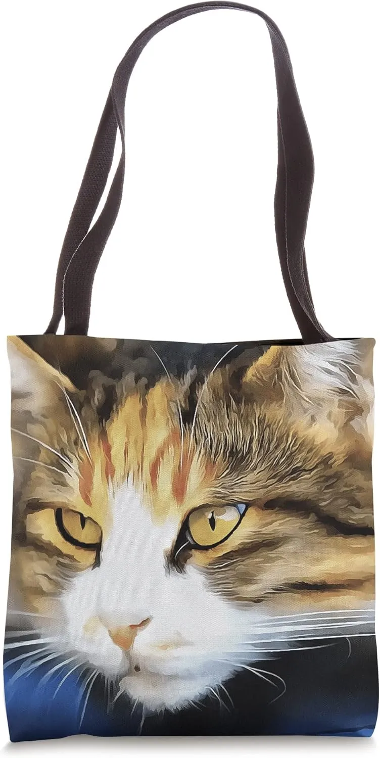 Yellow Eyed Calico Cat Realistic Pet Portrait Tote Bag