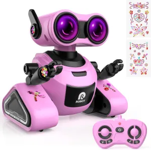 Yerloa Girls Robot Toys with 3D Stickers for 3-5, Baby Easter Toys Remote Control Robot Toy for Kids with Music and 4 Color LED Eyes, Singing, Dancing, Birthday for Boys Girls Aged 3 4 5 6 7 Year Old
