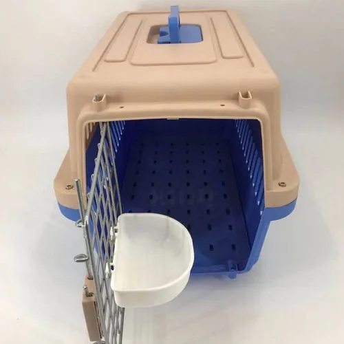 YES4PETS - Dog Cat Crate Pet Rabbit Carrier Airline Cage With Bowl & Tray - Blue - Medium
