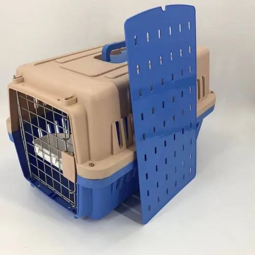YES4PETS - Dog Cat Crate Pet Rabbit Carrier Airline Cage With Bowl & Tray - Blue - Medium