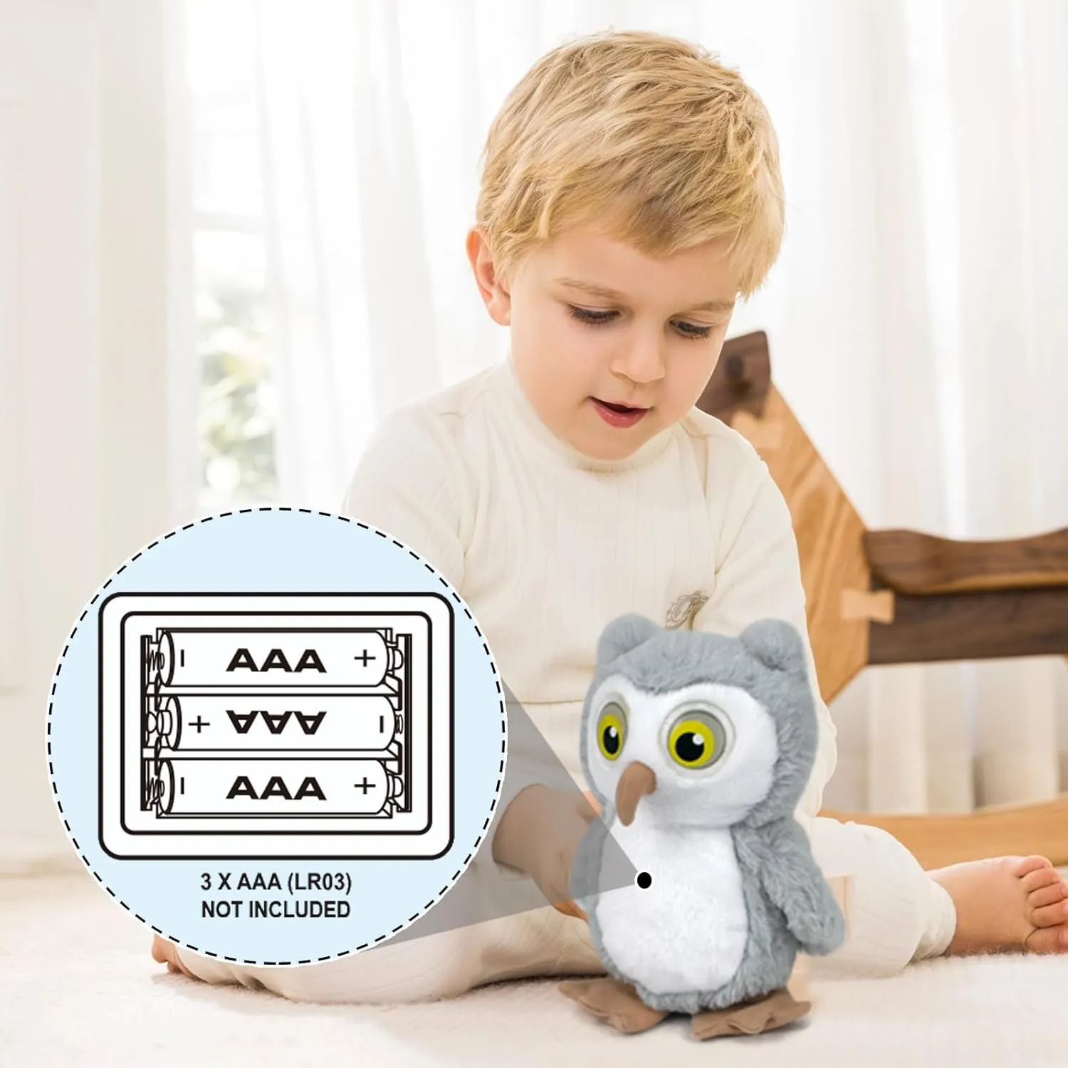 YH YUHUNG Walking and Talking Owl Plush Toy, Owl Repeats What You Say, Walking Pets Owl with Lights Up Eyes, Clear Voice Interactive Owl Stuffed Animal Toys for 3 Year Old Girls and Boys and Up(Gray)