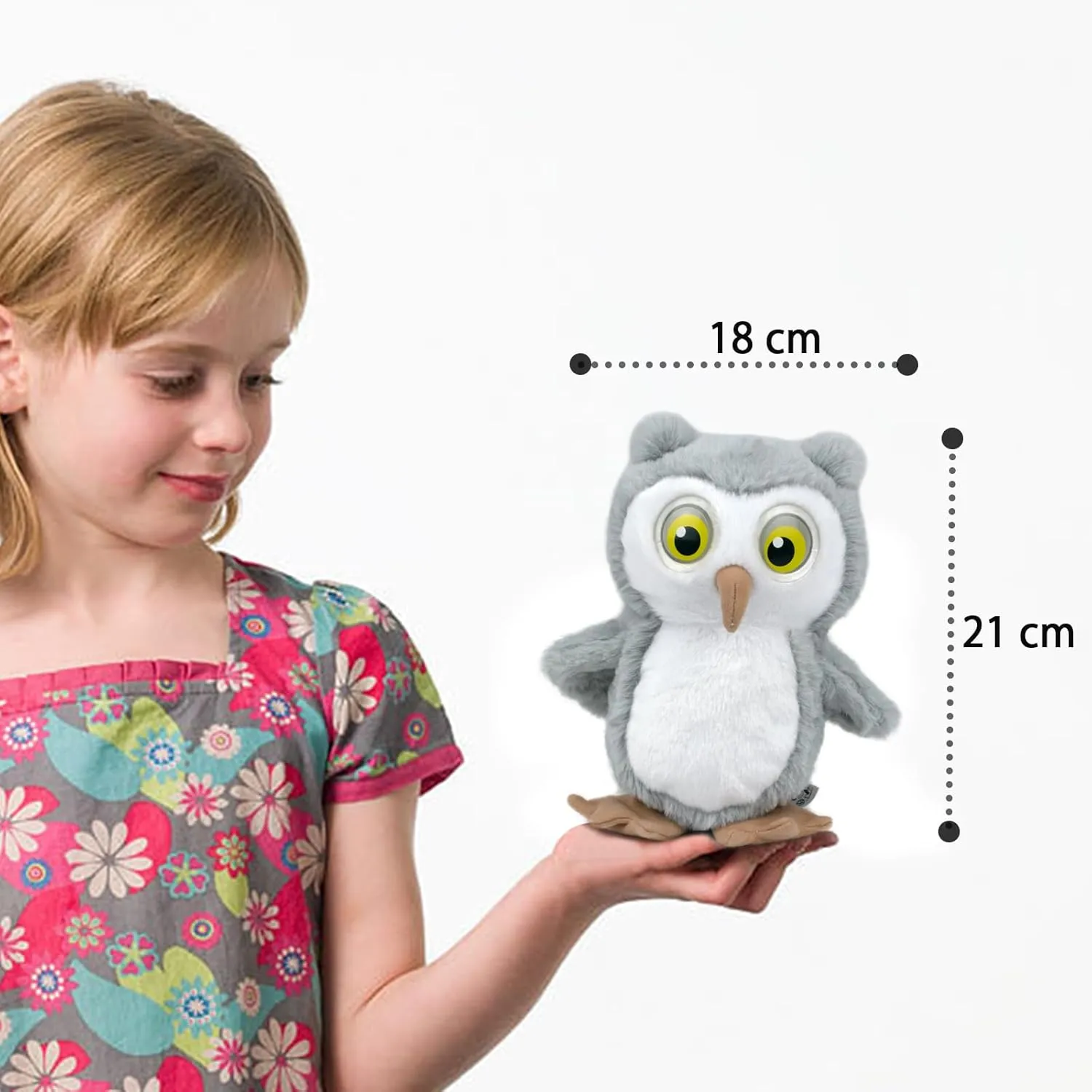 YH YUHUNG Walking and Talking Owl Plush Toy, Owl Repeats What You Say, Walking Pets Owl with Lights Up Eyes, Clear Voice Interactive Owl Stuffed Animal Toys for 3 Year Old Girls and Boys and Up(Gray)