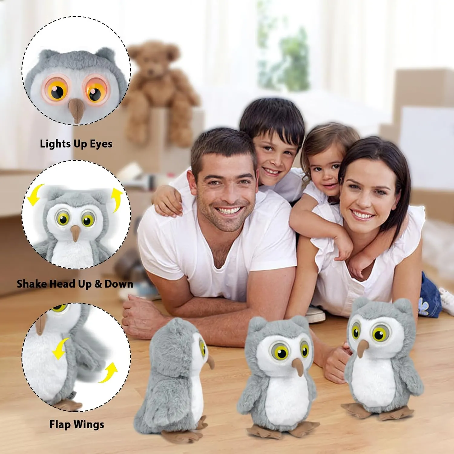 YH YUHUNG Walking and Talking Owl Plush Toy, Owl Repeats What You Say, Walking Pets Owl with Lights Up Eyes, Clear Voice Interactive Owl Stuffed Animal Toys for 3 Year Old Girls and Boys and Up(Gray)