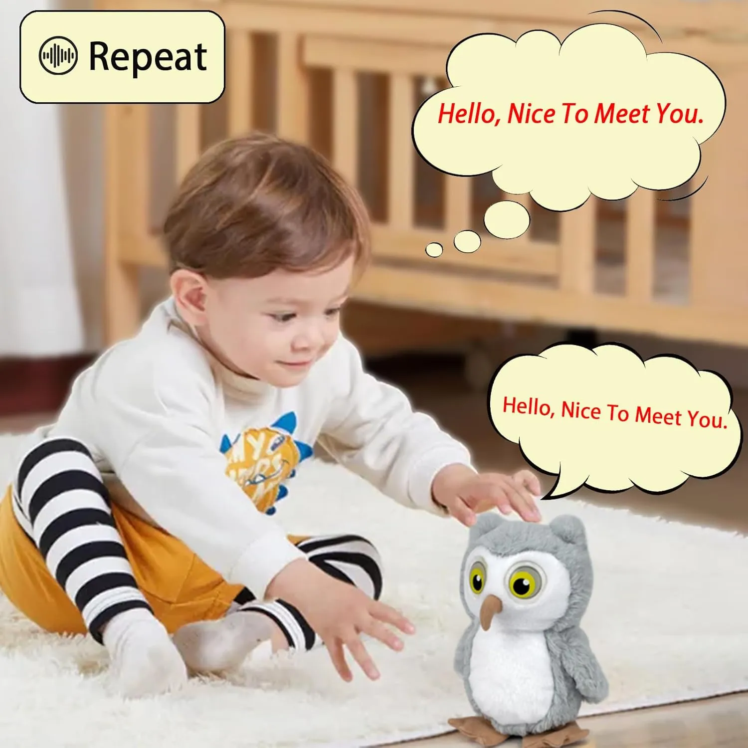 YH YUHUNG Walking and Talking Owl Plush Toy, Owl Repeats What You Say, Walking Pets Owl with Lights Up Eyes, Clear Voice Interactive Owl Stuffed Animal Toys for 3 Year Old Girls and Boys and Up(Gray)
