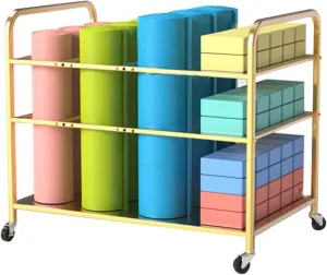 Yoga Mat Storage Cart, Foam Roller Stand with Lockable Wheels, Fitness Equipment Organizer for Studio & Gym, Holds 9 Mats & 25 Blocks (Black)