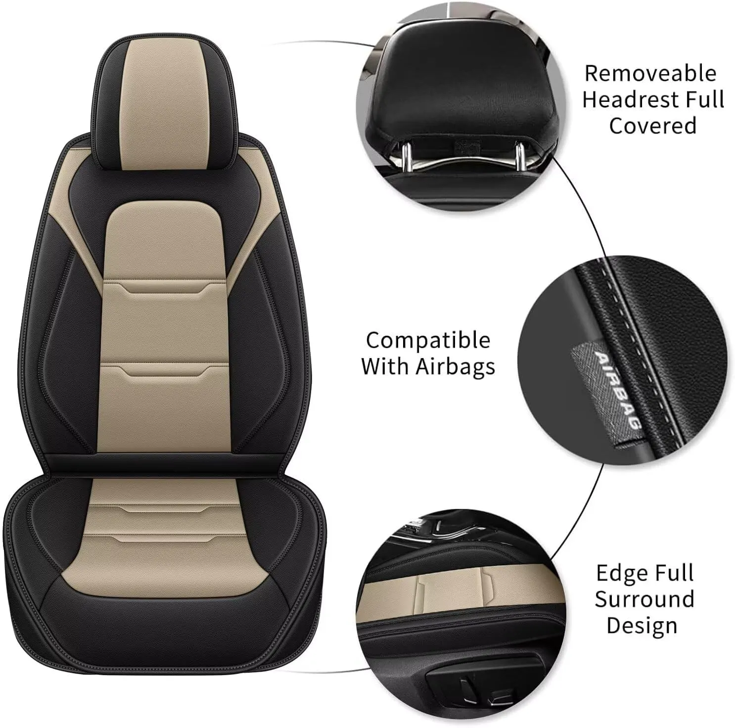 YORKNEIC 2 Front Car Seat Covers for Jeep Patriot 2007-2017 Faux Leather Waterproof Seat Covers Automotive Seat Protectors Cushions with Airbag Compatible(2 Front Seat,Black&Beige)