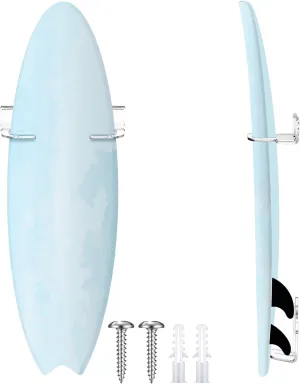 Yousoontic Surfboard Wall Mount Clear Acrylic Surf Board Display Indoor Wall Decor Vertical Surfboard Rack for Shortboards Fish Boards,and Funboards,Holds 50 Lbs