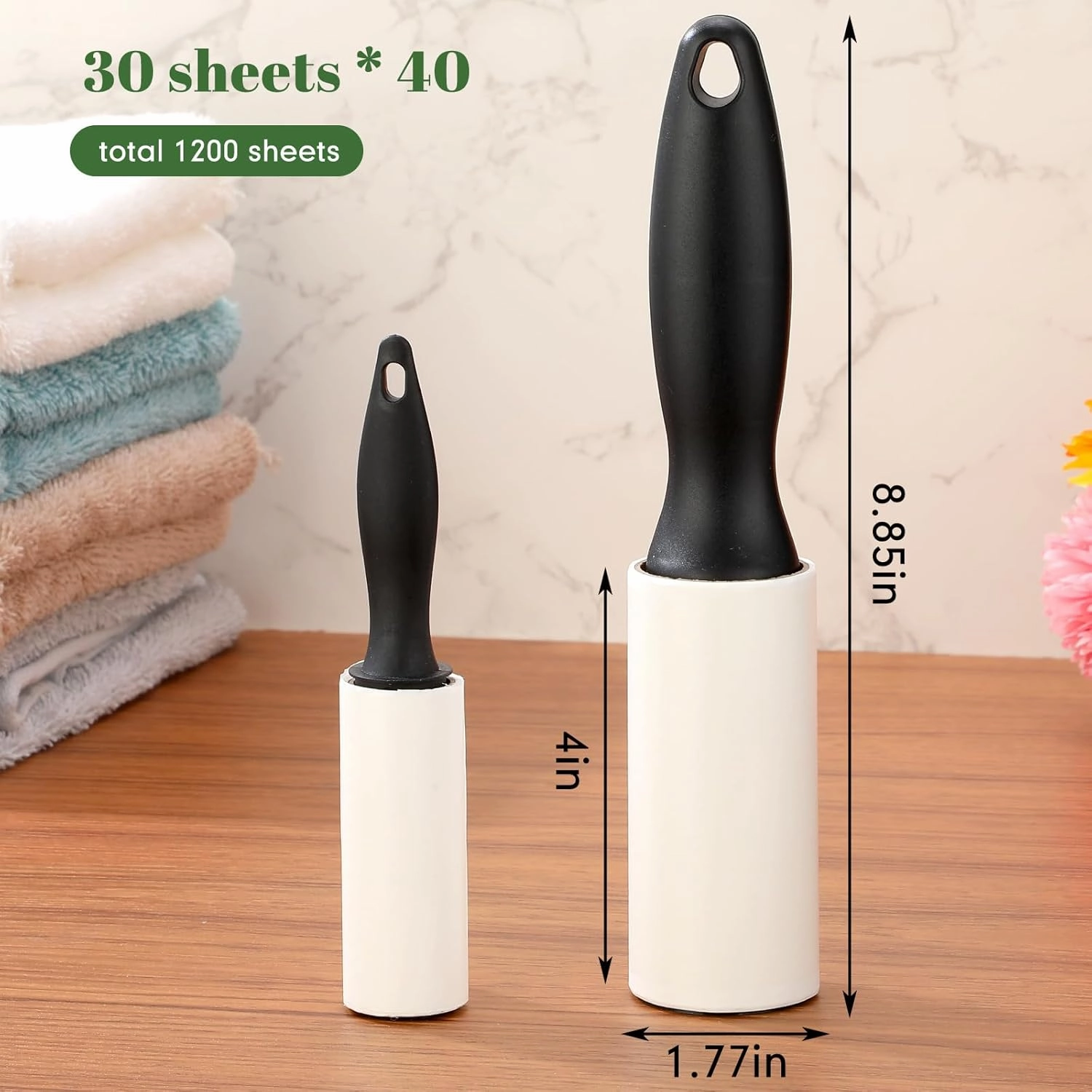 Zhehao 40 Pack Mini Lint Rollers 1200 Sheets Travel Size Lint Removers Portable Roller for Clothes Pet Hair Furniture Couch Carpet Car Seats(Normal Size, 8.85x 1.77 Inches,Black)