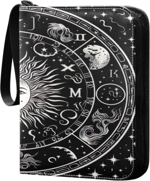 Zodiac Symbols Card Binder 4 Pocket Collectible Trading Card Albums with 50 Sleeves Double Side PU Waterproof 3 Ring for Sports & Game Cards