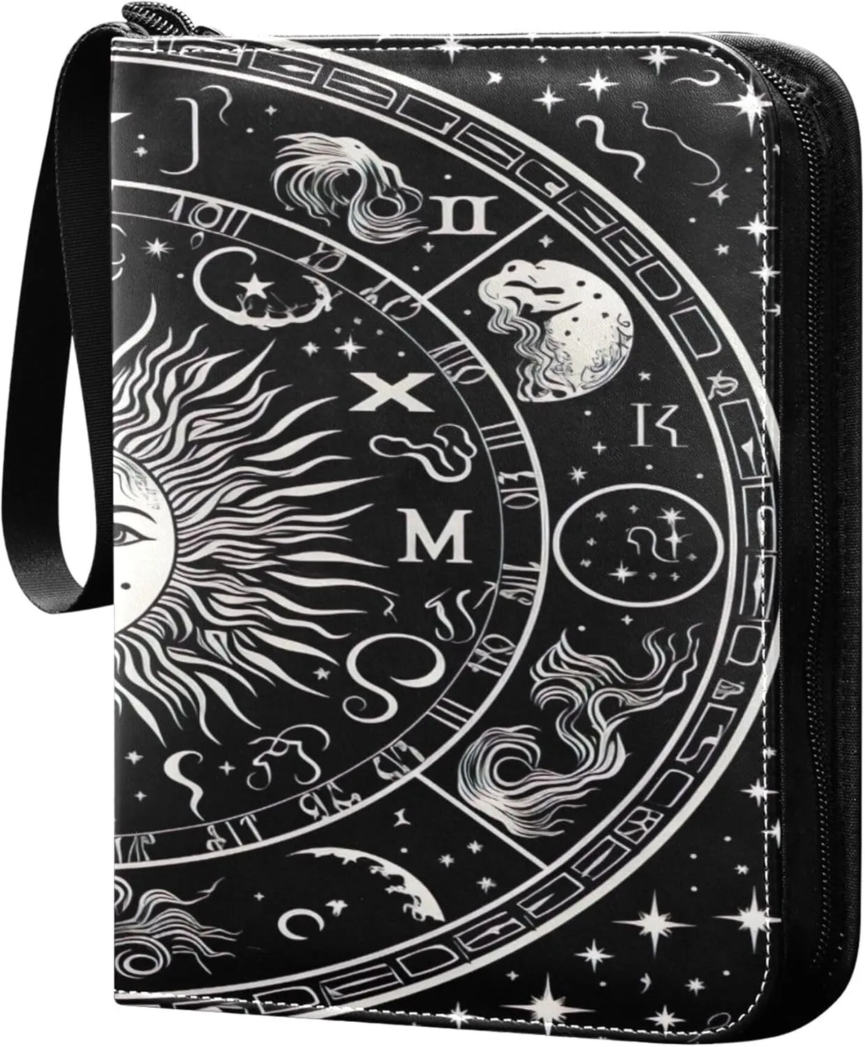 Zodiac Symbols Card Binder 4 Pocket Collectible Trading Card Albums with 50 Sleeves Double Side PU Waterproof 3 Ring for Sports & Game Cards