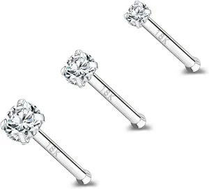 ZS 18K Real Gold 20G Nose Rings for Women Men, 1.5mm 2mm 3mm CZ Simulated Diamond, Solid 7mm Nose Stud Pin Piercing, Non-Irritating Skin Body Jewelry