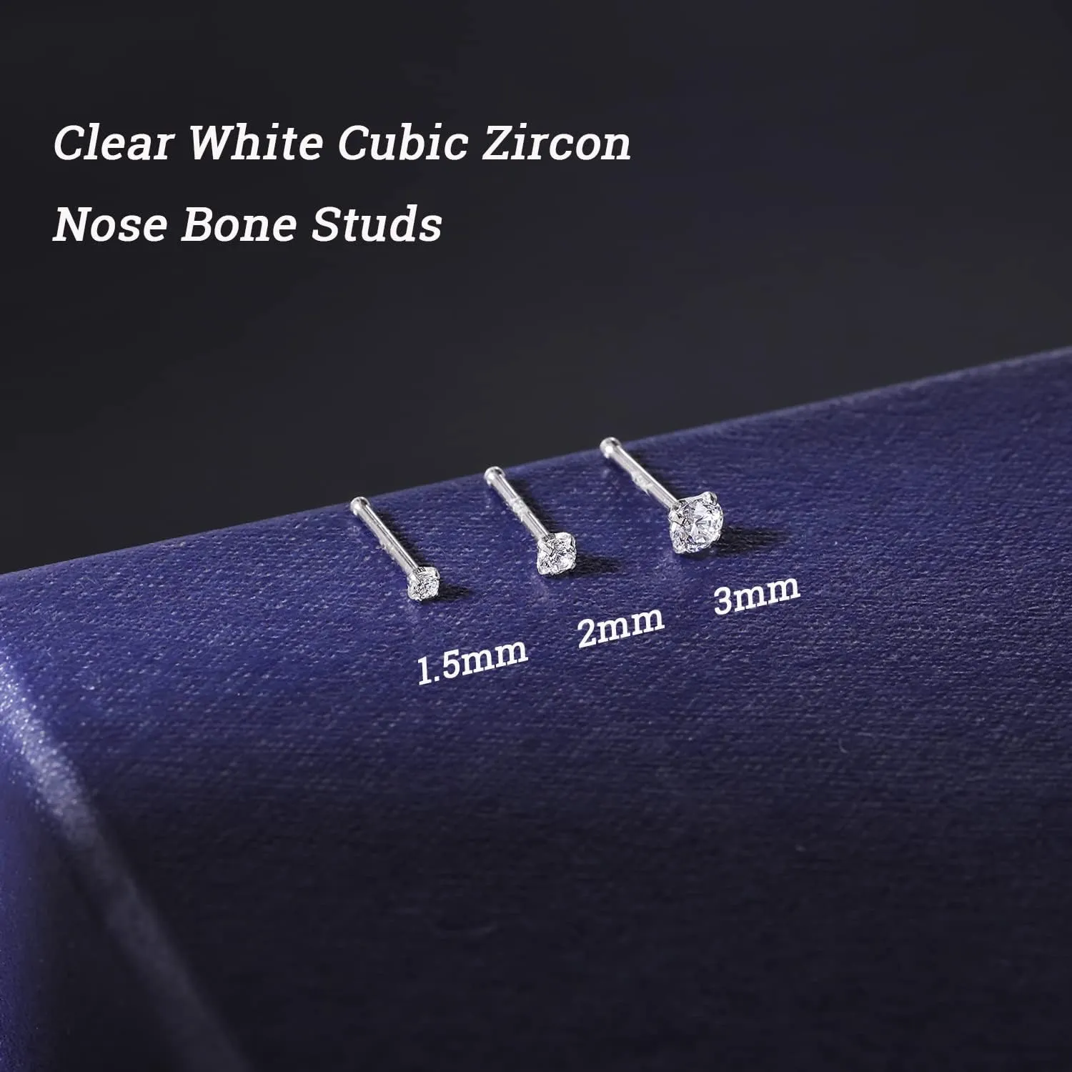 ZS 18K Real Gold 20G Nose Rings for Women Men, 1.5mm 2mm 3mm CZ Simulated Diamond, Solid 7mm Nose Stud Pin Piercing, Non-Irritating Skin Body Jewelry